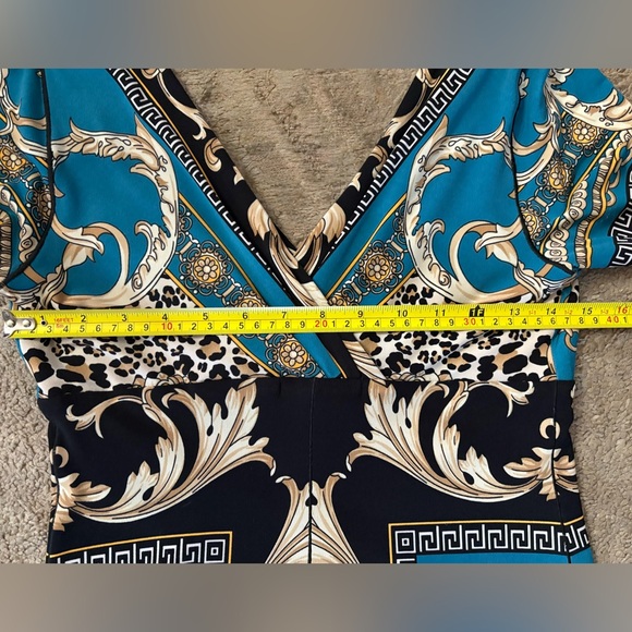 Eva Varro Teal Black Bodycon Dress w Baroque,Chain,Leopard Print size Small - Picture 4 of 8